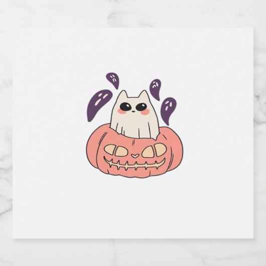Ghost Kitty in einem Kürbis Klassischer T - Shirt Schaumweinetikett (Einzelnes Label)