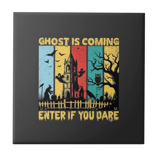Ghost kommt Halloween Spukhaus Hexe Eule_ Fliese (Vorderseite)