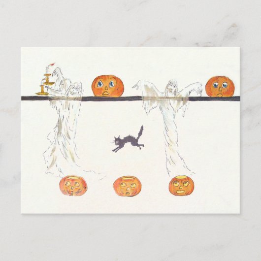 Ghost Kürbislaterne Pumpkin Black Cat Postkarte (Vorderseite)
