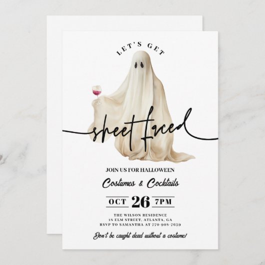 Ghost Let's Faced Funny Halloween Einladung (Vorne/Hinten)