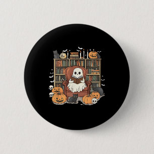 Ghost Library Halloween Book Reading Books Lover T Button