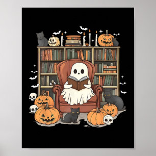 Ghost Library Halloween Book Reading Books Lover T Poster