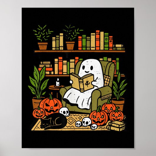 Ghost Library Reading Books Halloween Librarian Te Poster (Vorne)