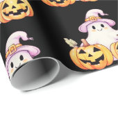 Ghost Lila Hexen Hat Pumpkin Pattern Halloween Geschenkpapier (Rolleneckpunkt)