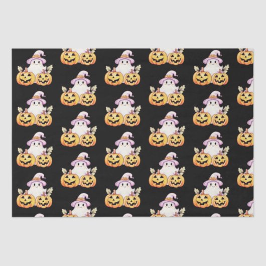 Ghost Lila Hexen Hat Pumpkin Pattern Halloween Seidenpapier (Vorderseite)