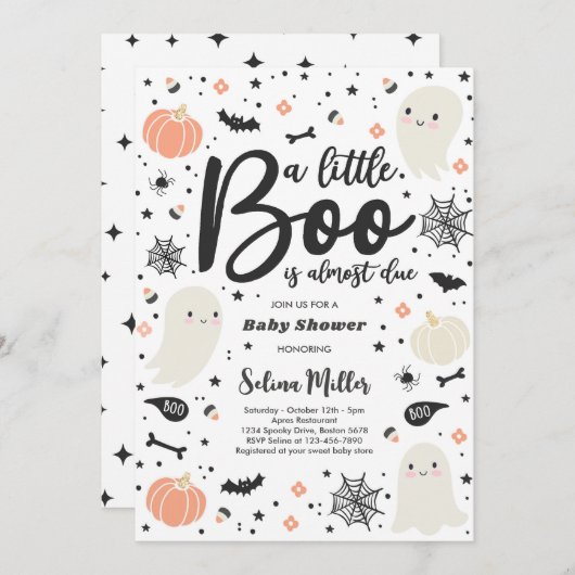 Ghost Little Boo soll Halloween Baby Dusche sein Einladung (Vorne/Hinten)