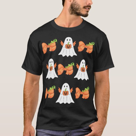 Ghost lustige Halloween Kürbiskürbiskokette Bogen T-Shirt (Vorderseite)