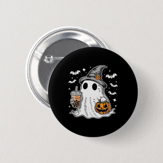 Ghost Milktea Ghost Drinking Bubble Tee Button (Vorne & Hinten)