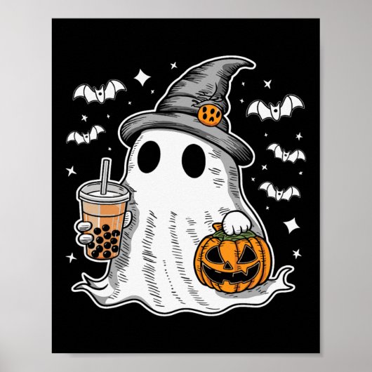Ghost Milktea Ghost Drinking Bubble Tee Poster (Vorne)