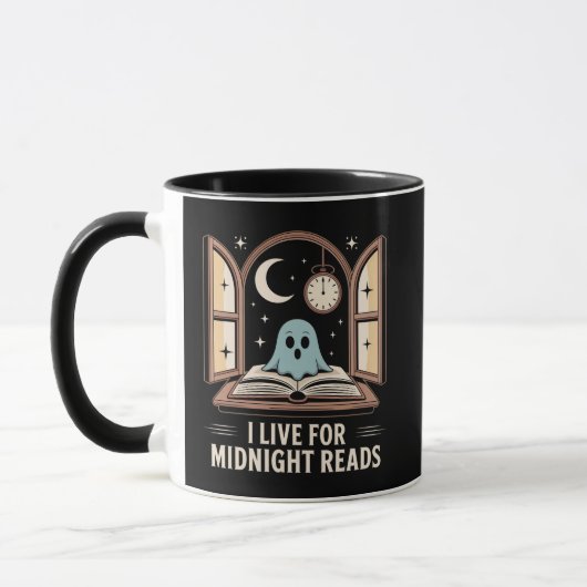 Ghost mit Book Midnight Reads Creme und Gold Tasse (Links)