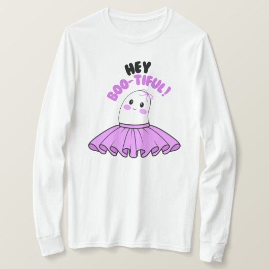 Ghost mit Lila Rock & Hey Boo-schön! Halloween T-Shirt (Design vorne)