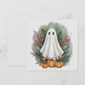 Ghost mit Pumpkins und Autumn Leaves Flat Card (Vorne/Hinten)