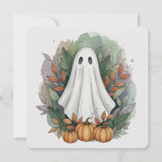 Ghost mit Pumpkins und Autumn Leaves Flat Card
