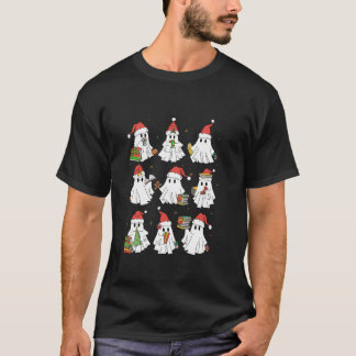 Ghost mit Weihnachtsmannmütze Lesen Buch Niedlich T-Shirt