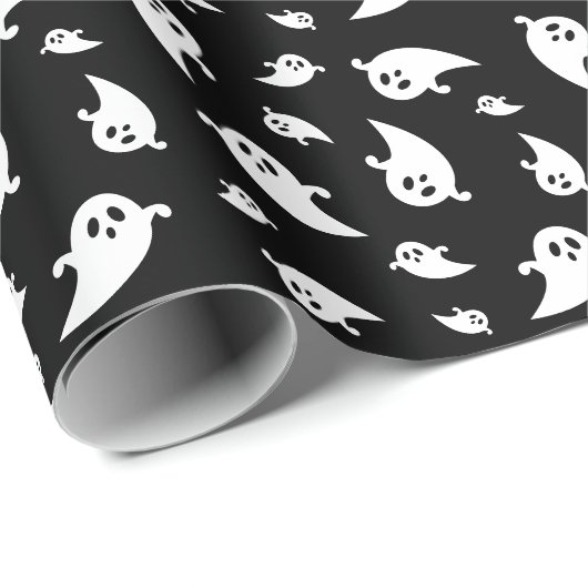 Ghost-Muster auf schwarz Niedlich spielend Hallowe Geschenkpapier (Rolleneckpunkt)