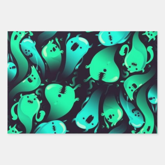 Ghost-Muster Geschenkpapier Set (Vorderseite)