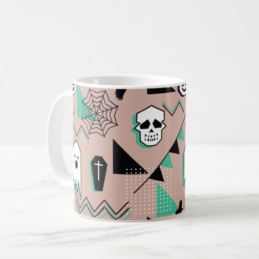 Ghost-Muster,Halbween Theme nahtlose Muster mit Kaffeetasse (Vorderseite Links)