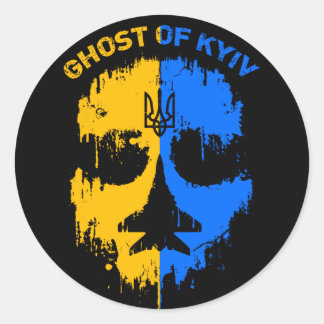 Ghost of Kiew ukrainischer Flaggenflugstrahlpilot Runder Aufkleber