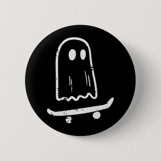 Ghost on Skateboard Spaß Retro Halloween Kostüm Bo Button (Vorderseite)