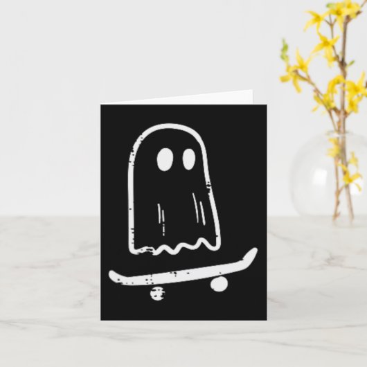 Ghost on Skateboard Spaß Retro Halloween Kostüm Bo Karte (Gelbe Blume)