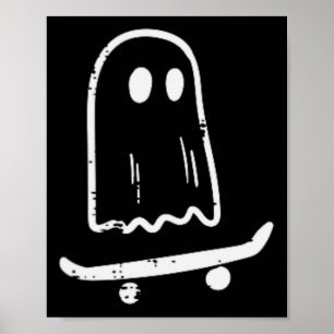 Ghost on Skateboard Spaß Retro Halloween Kostüm Bo Poster