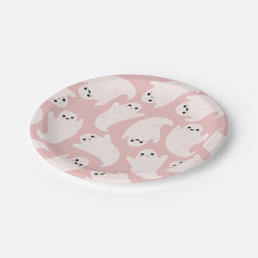 Ghost-Papier-Teller im rosa Hintergrund Pappteller (Schrägansicht)