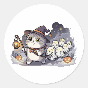 Ghost Parade Fold - Scottish Fold Cat Leading Runder Aufkleber