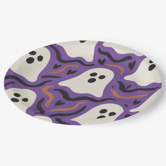 Ghost Pattern Halloween Pappteller (Schrägansicht)