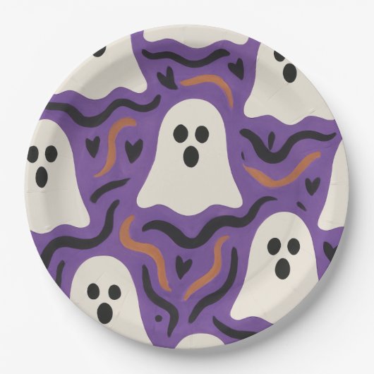 Ghost Pattern Halloween Pappteller (Vorderseite)