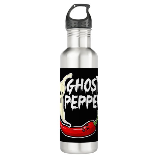Ghost Pepper Funny Spicy Hot Halloween Ghost Peppe Edelstahlflasche (Vorderseite)
