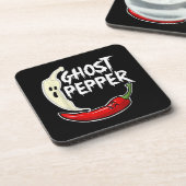 Ghost Pepper Funny Spicy Hot Halloween Ghost Peppe Getränkeuntersetzer (Linke Seite)
