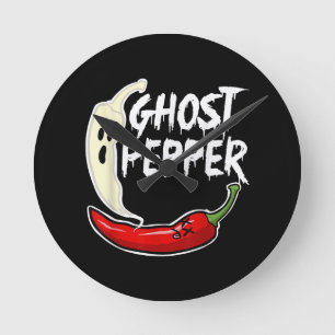 Ghost Pepper Funny Spicy Hot Halloween Ghost Peppe Runde Wanduhr