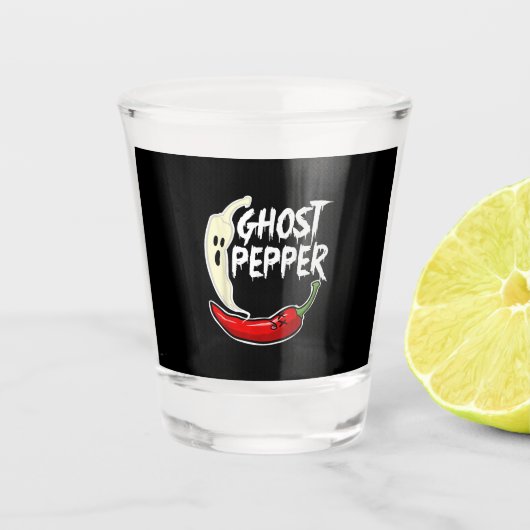 Ghost Pepper Funny Spicy Hot Halloween Ghost Peppe Schnapsglas (Vorderseite)