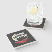 Ghost Pepper Funny Spicy Hot Halloween Ghost Peppe Steinuntersetzer (Seitenansicht)