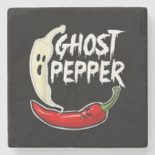 Ghost Pepper Funny Spicy Hot Halloween Ghost Peppe Steinuntersetzer (Vorderseite)
