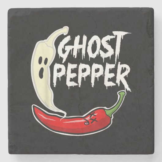 Ghost Pepper Funny Spicy Hot Halloween Ghost Peppe Steinuntersetzer (Vorderseite)