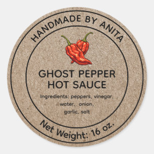 Ghost Pepper Hot Sauce Canning Jar Label Kraft Runder Aufkleber