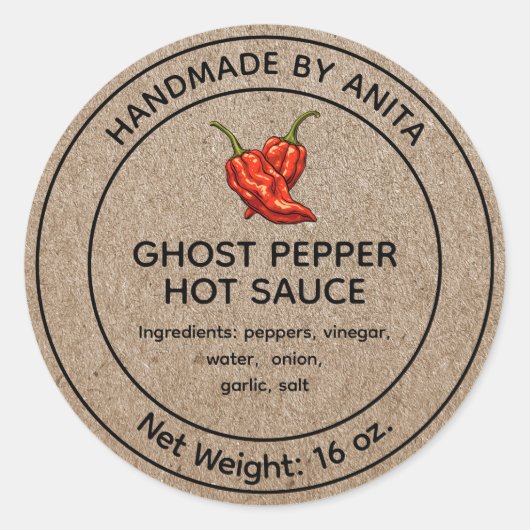 Ghost Pepper Hot Sauce Canning Jar Label Kraft Runder Aufkleber (Vorderseite)