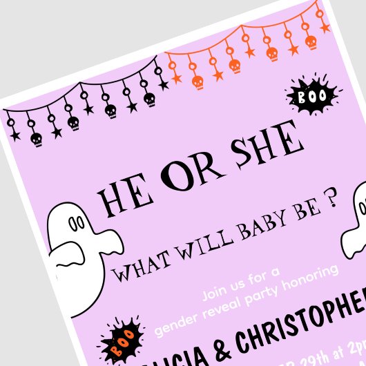 Ghost Pink Orange Oktober Halloween Gender-Enthüll Einladung