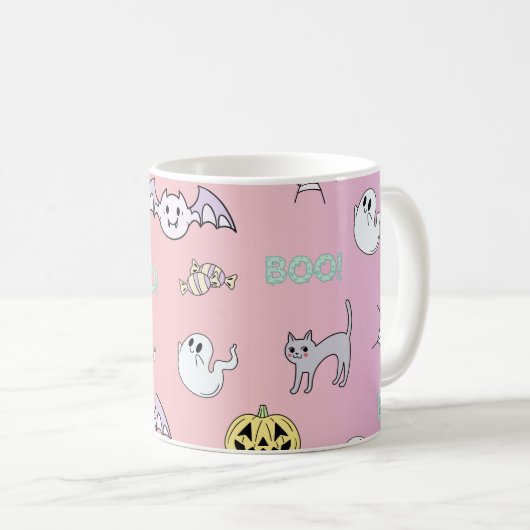 Ghost Pink Pattern Halloween Tasse (VorderseiteRechts)