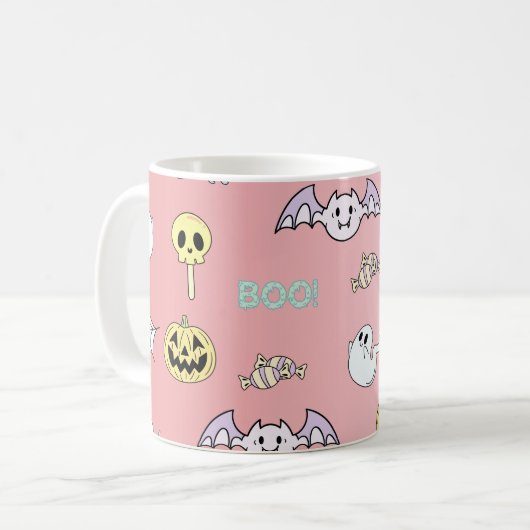 Ghost Pink Pattern Halloween Tasse (Vorderseite Links)