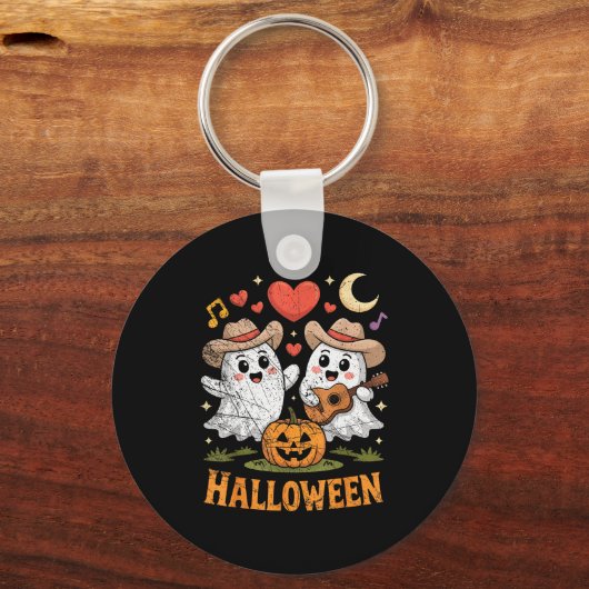 Ghost Playing Guitar For Halloween Lovers Schlüsselanhänger (Vorderseite)