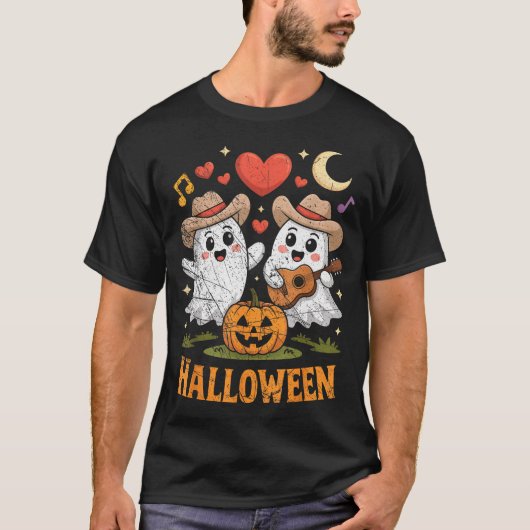 Ghost Playing Guitar For Halloween Lovers T-Shirt (Vorderseite)