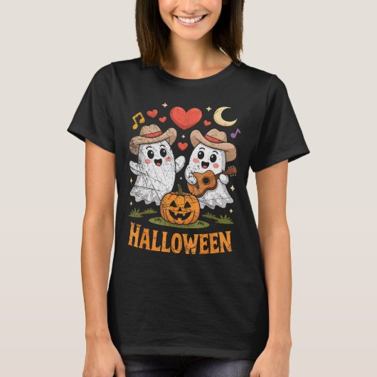 Ghost Playing Guitar For Halloween Lovers  T-Shirt (Vorderseite)