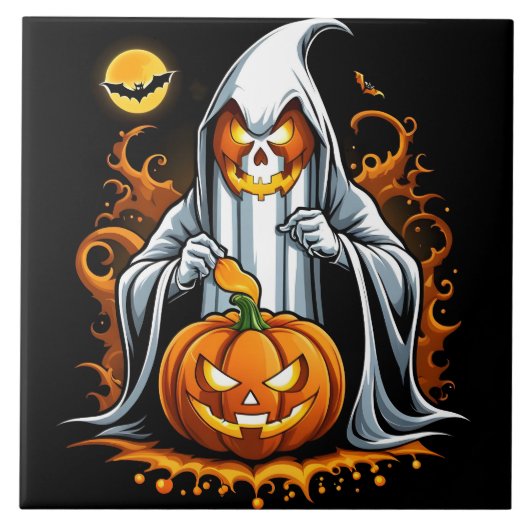 Ghost preppt Kürbis zu Halloween! Fliese (Vorderseite)