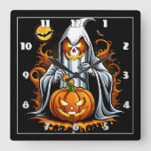 Ghost preppt Kürbis zu Halloween! Quadratische Wanduhr (Vorderseite)