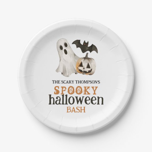 Ghost Pumpkin Bat Name Spooky Halloween Bash Pappteller (Vorderseite)