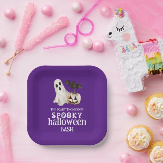 Ghost Pumpkin Bat Spooky Halloween Bash Lila Pappteller (Party)