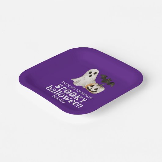 Ghost Pumpkin Bat Spooky Halloween Bash Lila Pappteller (Gewinkelt)