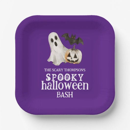 Ghost Pumpkin Bat Spooky Halloween Bash Lila Pappteller (Vorderseite)